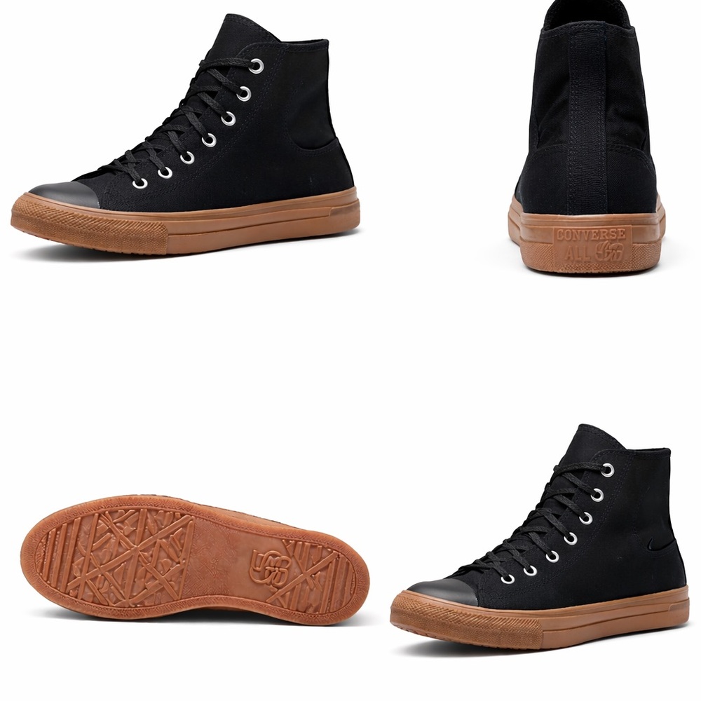 Converse Black Canvas High-Tops with Brown Soles